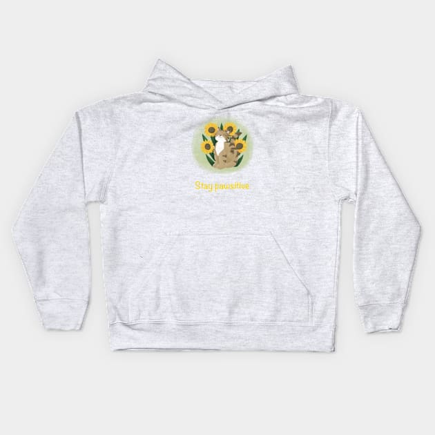 Stay pawsitive cat and sunflowers Kids Hoodie by AbbyCatAtelier